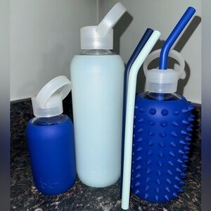 3 bkr Blue Bundle: Beau Little Spiked. Beau Teeny and Astrid Demi Glass Bottles